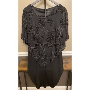 B. Design Women's Beaded Overlay Dress Round Neck Size 16 Black